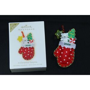 Hallmark Keepsake 2008 A Christmas Surprise VIP Gift Polar Bear Mitten Ornament